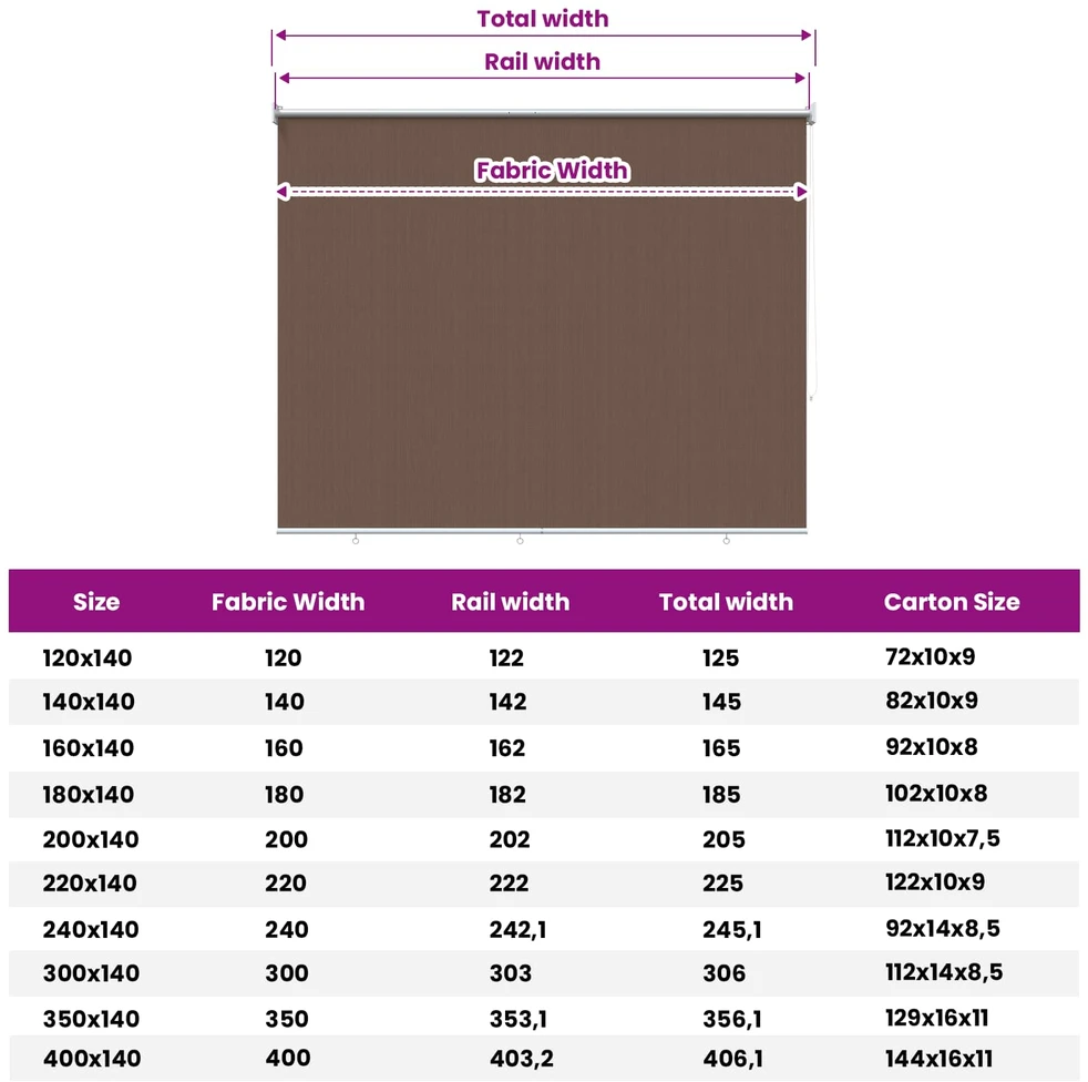 Lauko roletai 90% UV blokavimui Taupe 140 x 140 cm HDPE