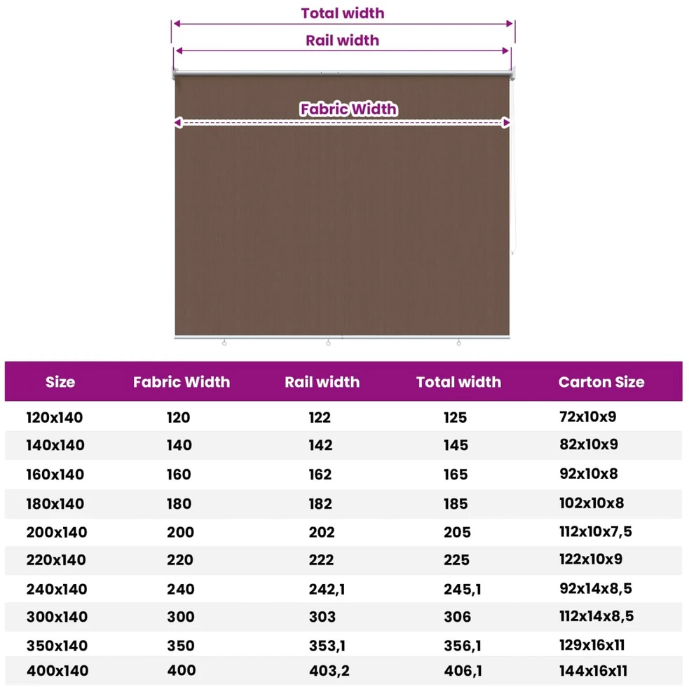 Lauko roletai 90% UV blokavimui Taupe 220 x 140 cm HDPE
