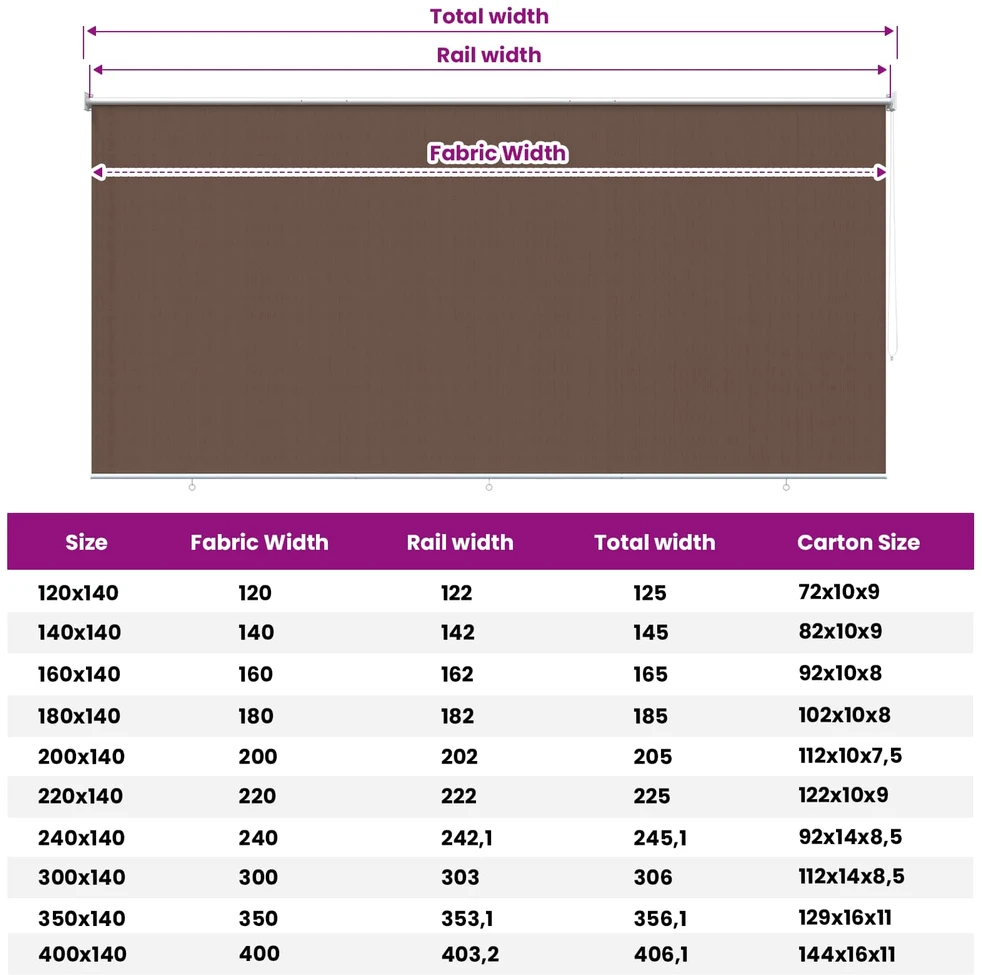 Lauko roletai 90% UV blokavimui Taupe 350 x 140 cm HDPE