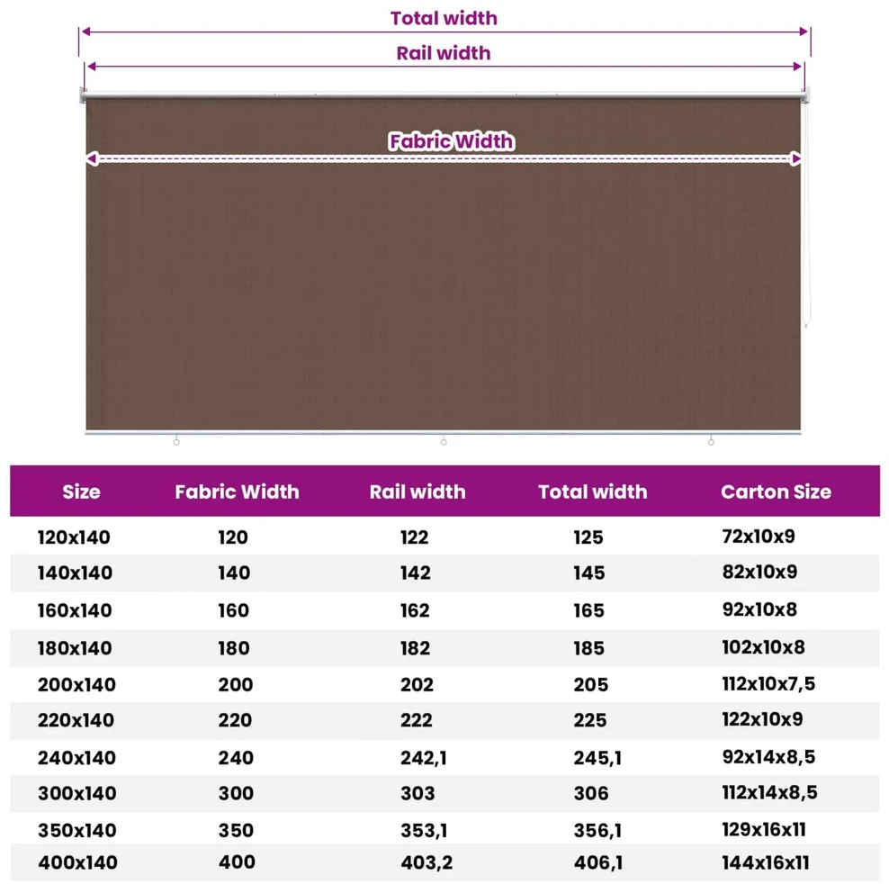 Lauko roletai 90% UV blokavimui Taupe 350 x 140 cm HDPE