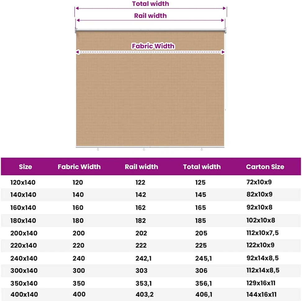 Lauko roletas, 125 (plotis) x 140 (aukštis) cm, smėlio spalvos