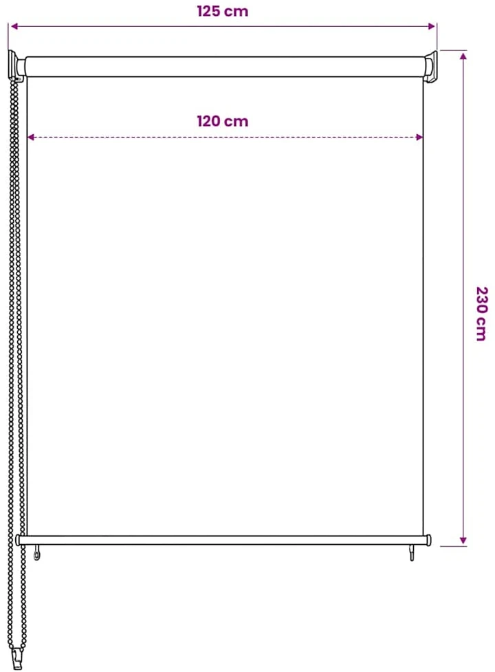 Lauko roletas, 125 (plotis) x 230 (aukštis) cm, baltos spalvos