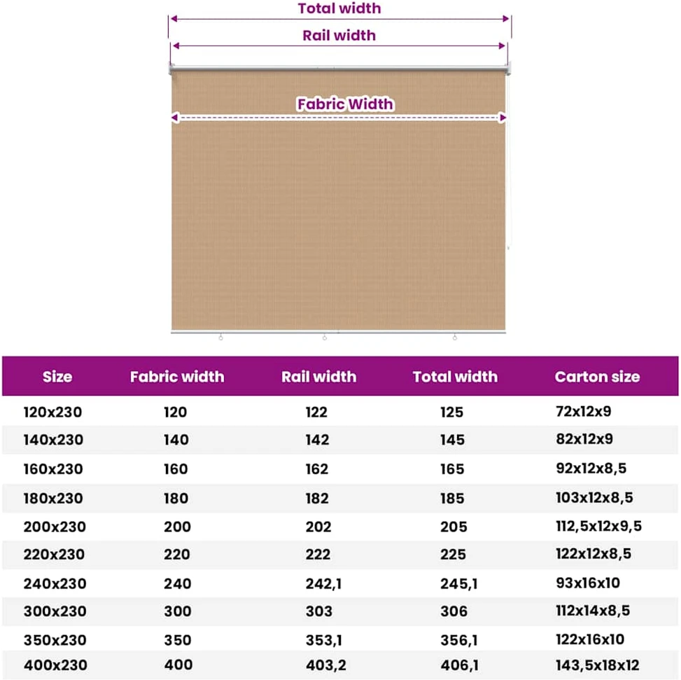 Lauko roletas, 125 (plotis) x 230 (aukštis) cm, smėlio spalvos