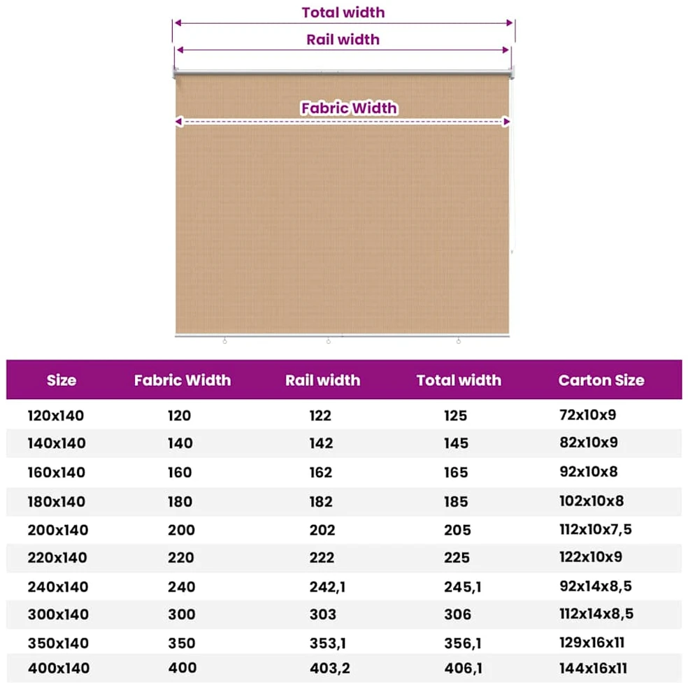 Lauko roletas, 205 (plotis) x 140 (aukštis) cm, smėlio spalvos