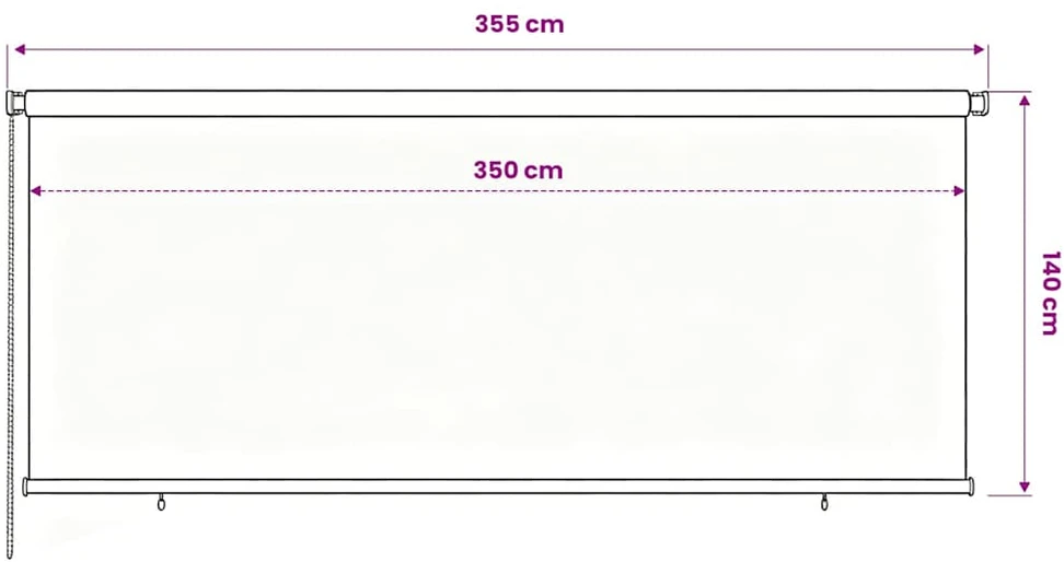 Lauko roletas, 355 (plotis) x 140 (aukštis) cm, mėlynos spalvos, HDPE
