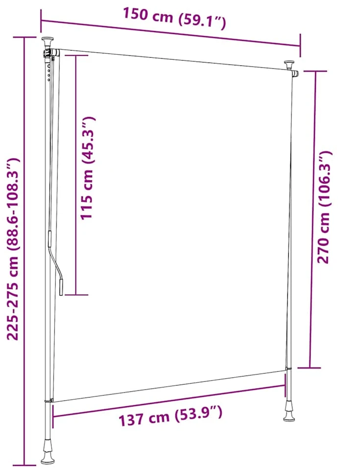 Lauko roletas, antracito spalvos, 150x270cm