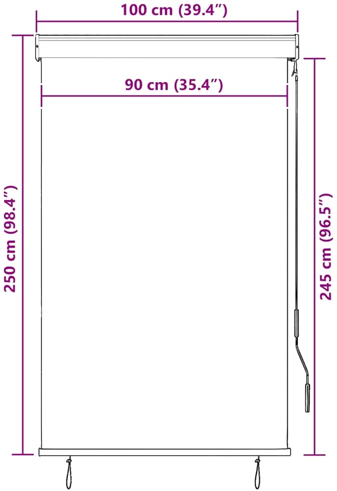 Lauko roletas, baltos ir oranžinės spalvų, 100x250cm