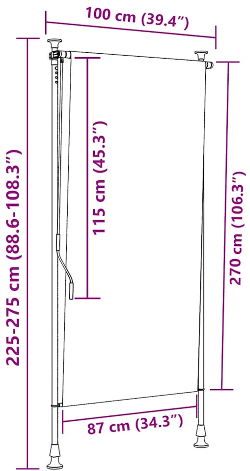 Lauko roletas, geltonas/baltas, 100x270cm, audinys ir plienas
