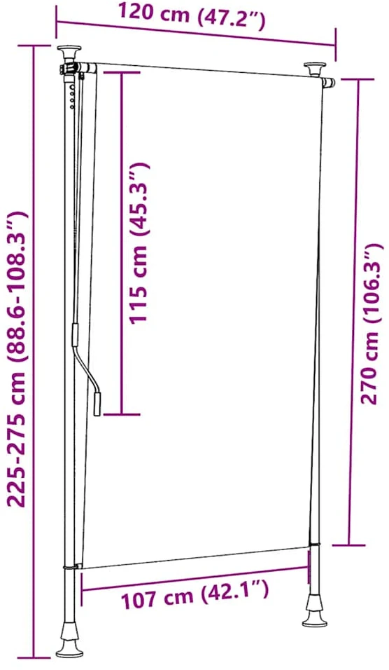 Lauko roletas, geltonas/baltas, 120x270cm, audinys ir plienas