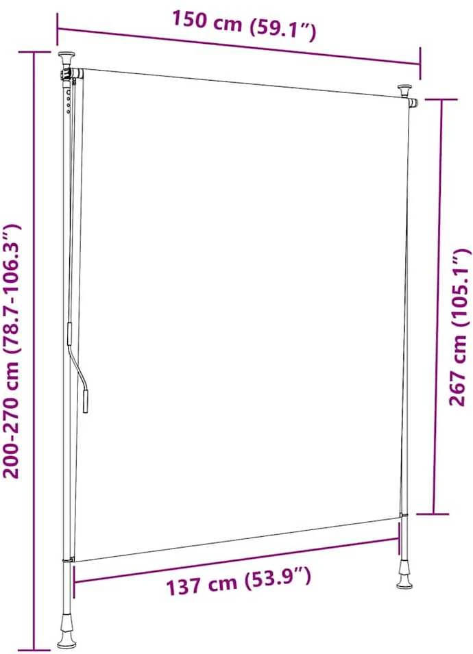 Lauko roletas, geltonas/baltas, 150x270cm, audinys ir plienas