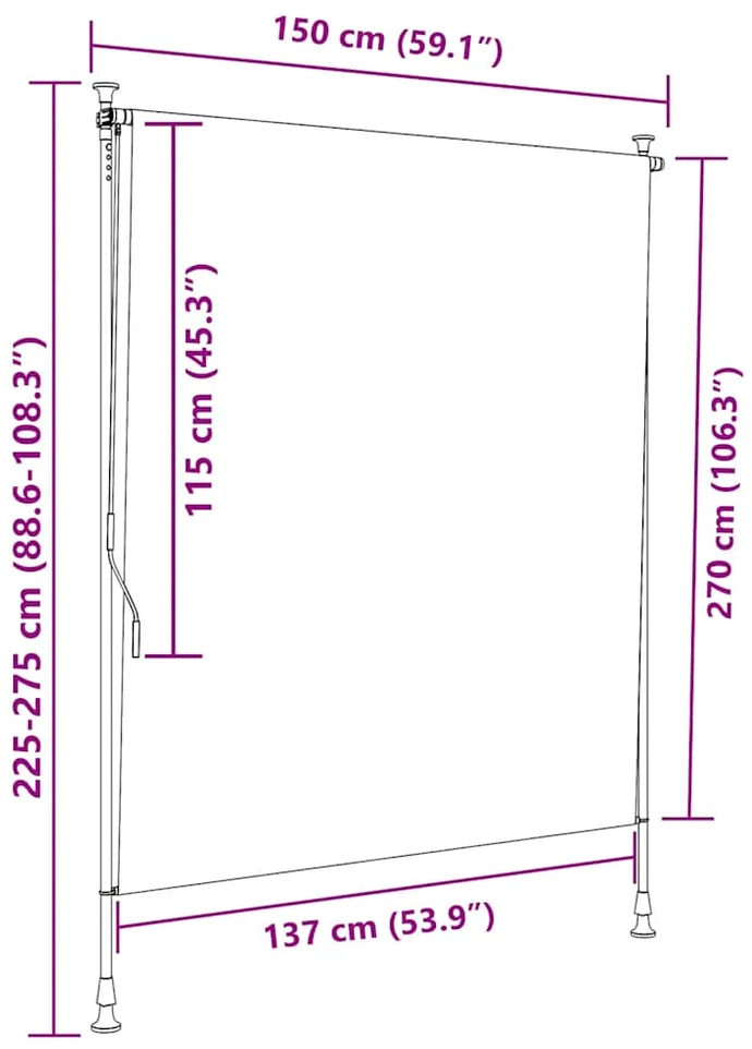 Lauko roletas, geltonas/baltas, 150x270cm, audinys ir plienas