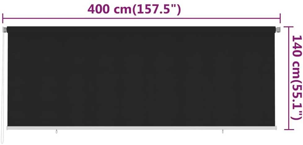 Lauko roletas, 405 (plotis) x 140 (aukštis) cm, juodos spalvos, HDPE