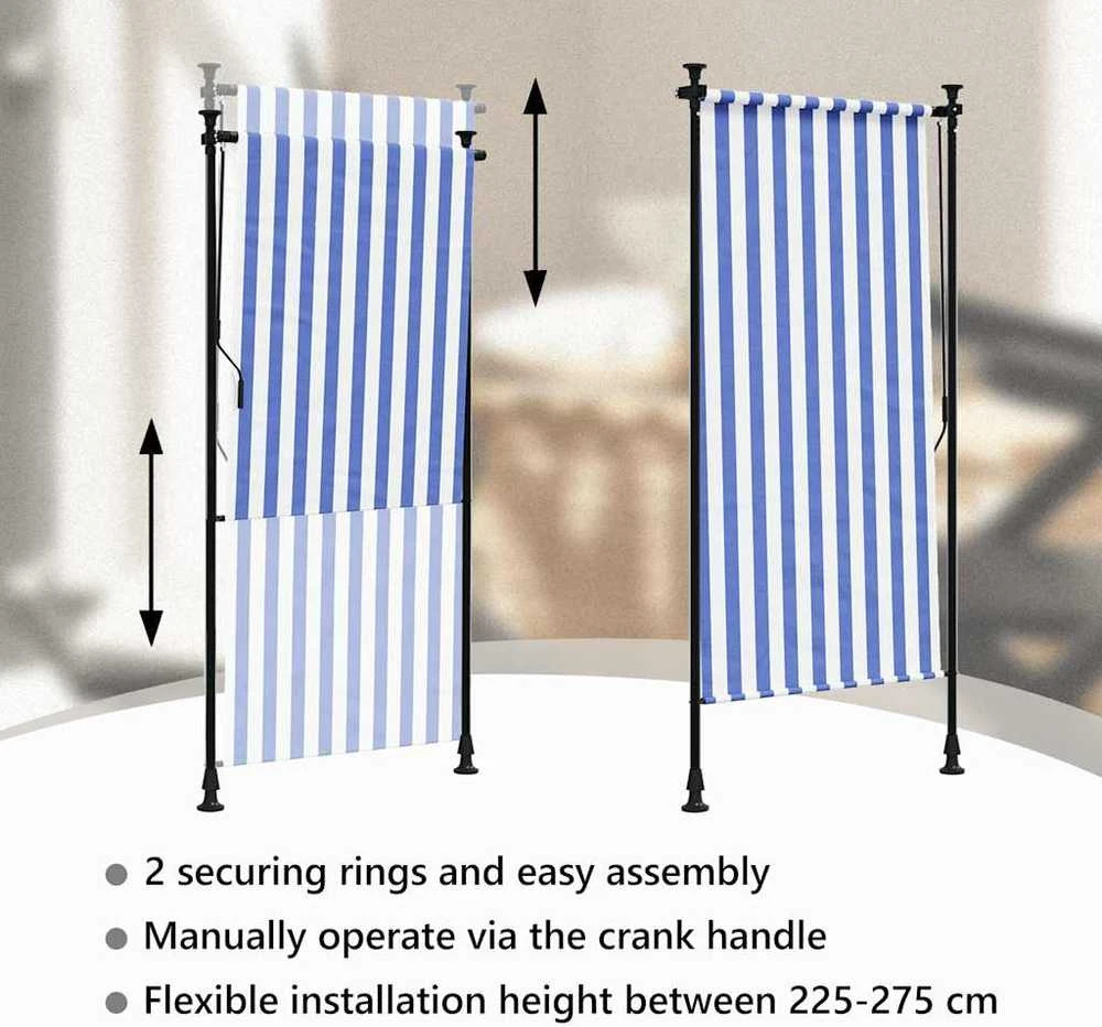 Lauko roletas, mėlynas ir baltas, 100x270cm, audinys ir plienas