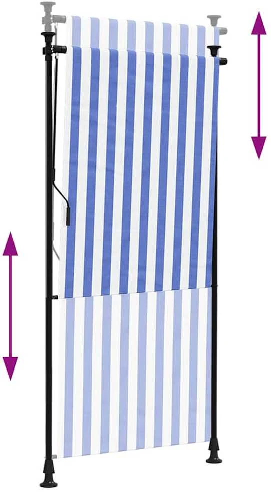 Lauko roletas, mėlynas ir baltas, 100x270cm, audinys ir plienas