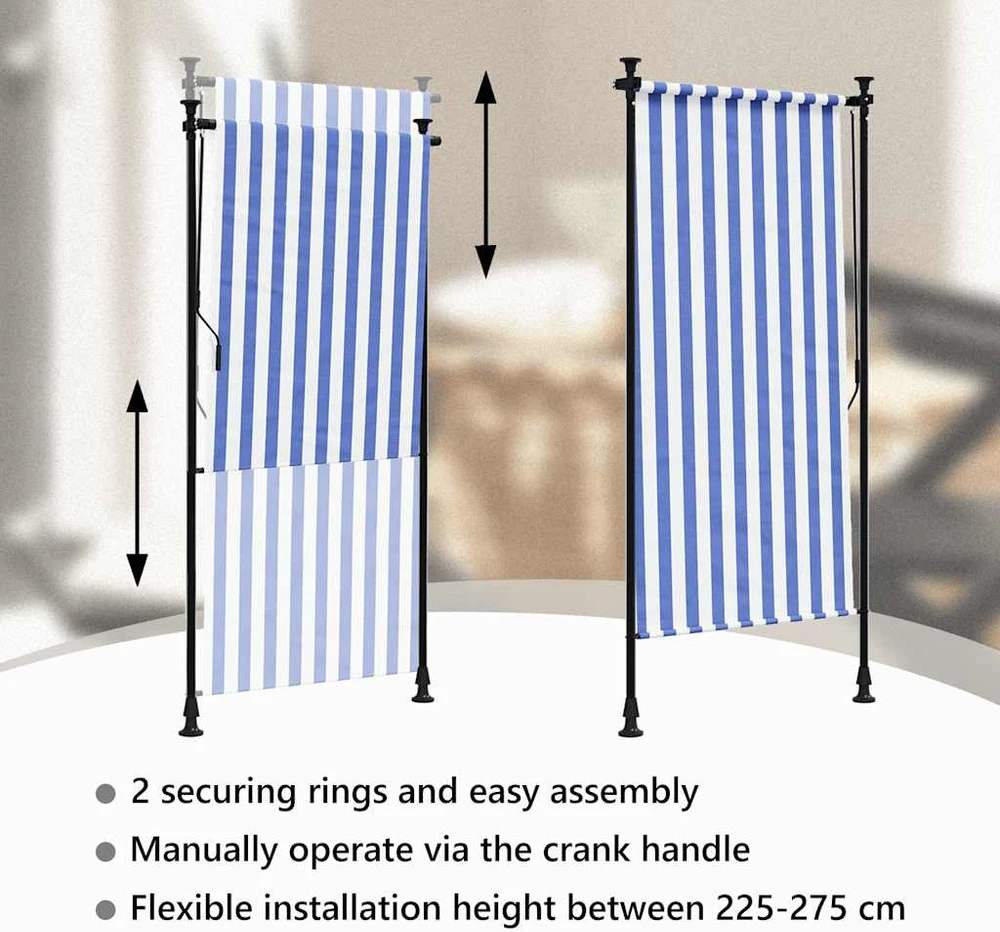 Lauko roletas, mėlynas ir baltas, 100x270cm, audinys ir plienas