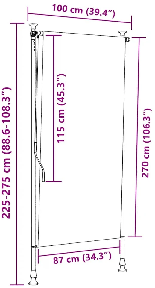 Lauko roletas, mėlynas ir baltas, 100x270cm, audinys ir plienas