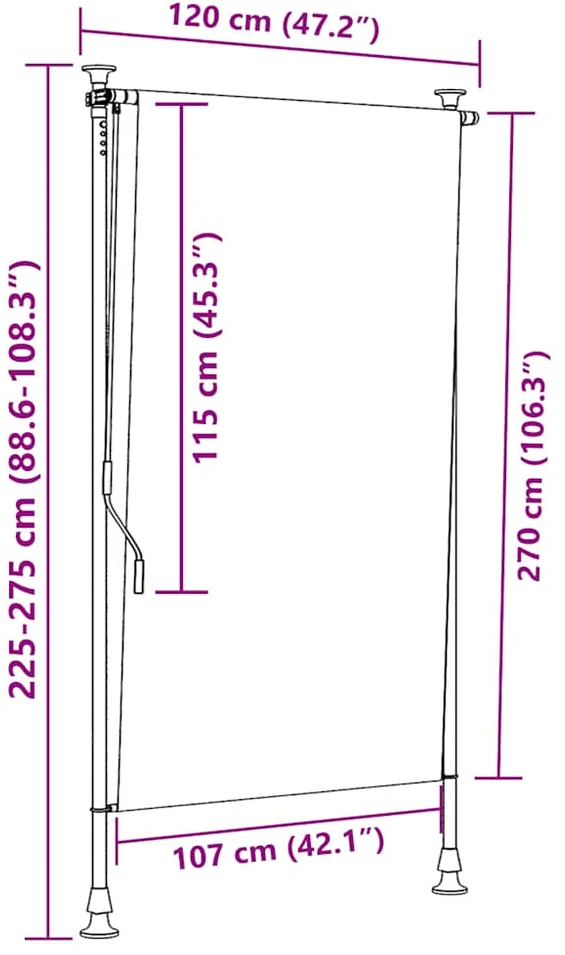 Lauko roletas, mėlynas ir baltas, 120x270cm, audinys ir plienas