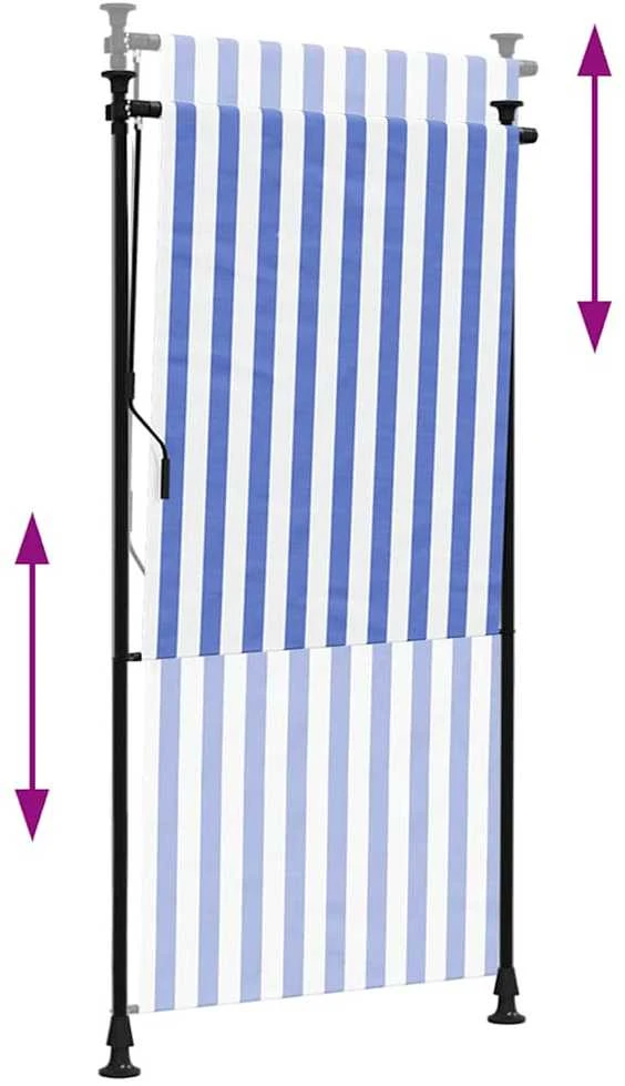 Lauko roletas, mėlynas ir baltas, 120x270cm, audinys ir plienas