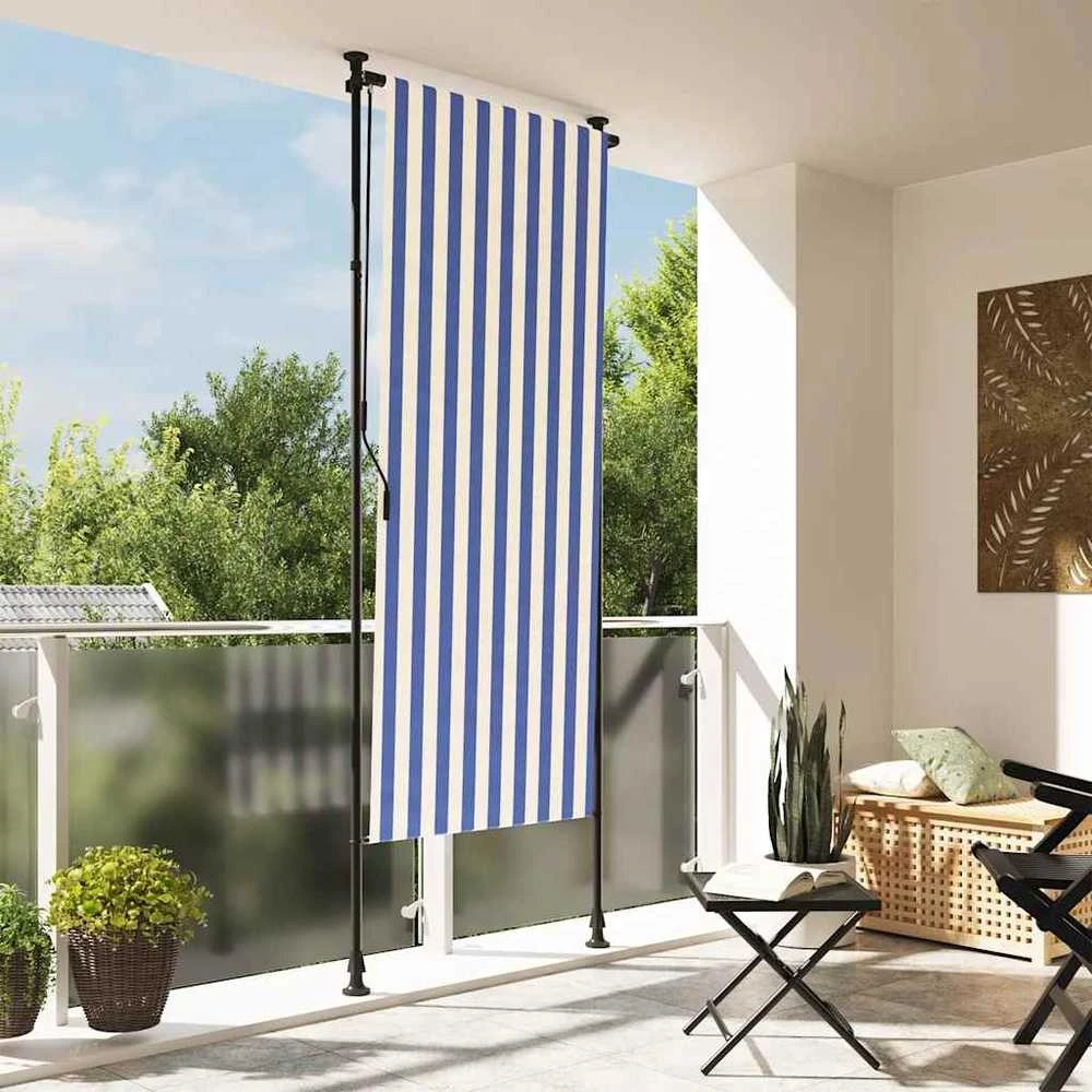 Lauko roletas, mėlynas ir baltas, 120x270cm, audinys ir plienas