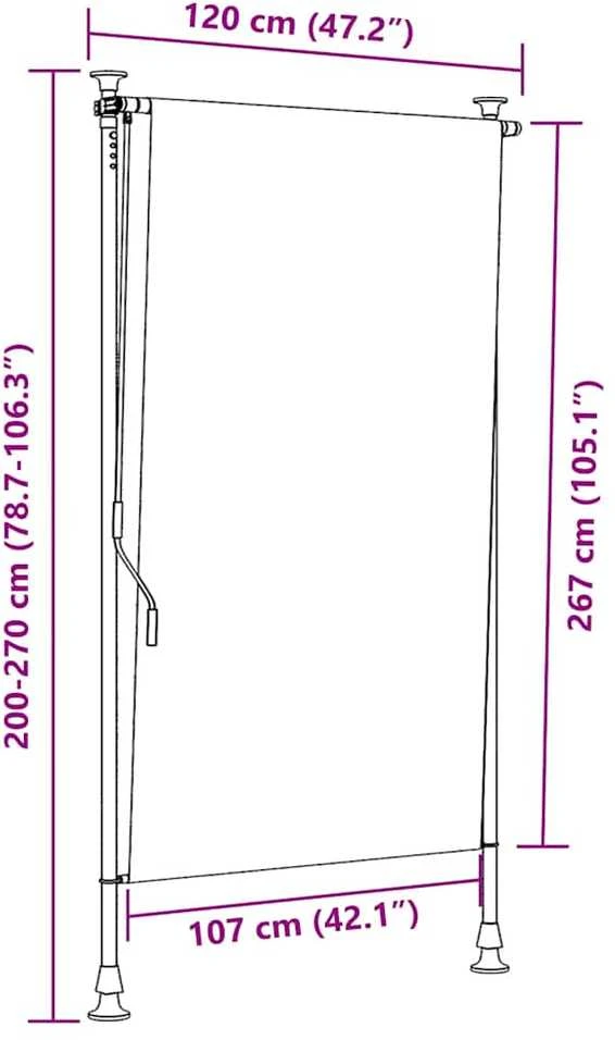 Lauko roletas, mėlynas ir baltas, 120x270cm, audinys ir plienas