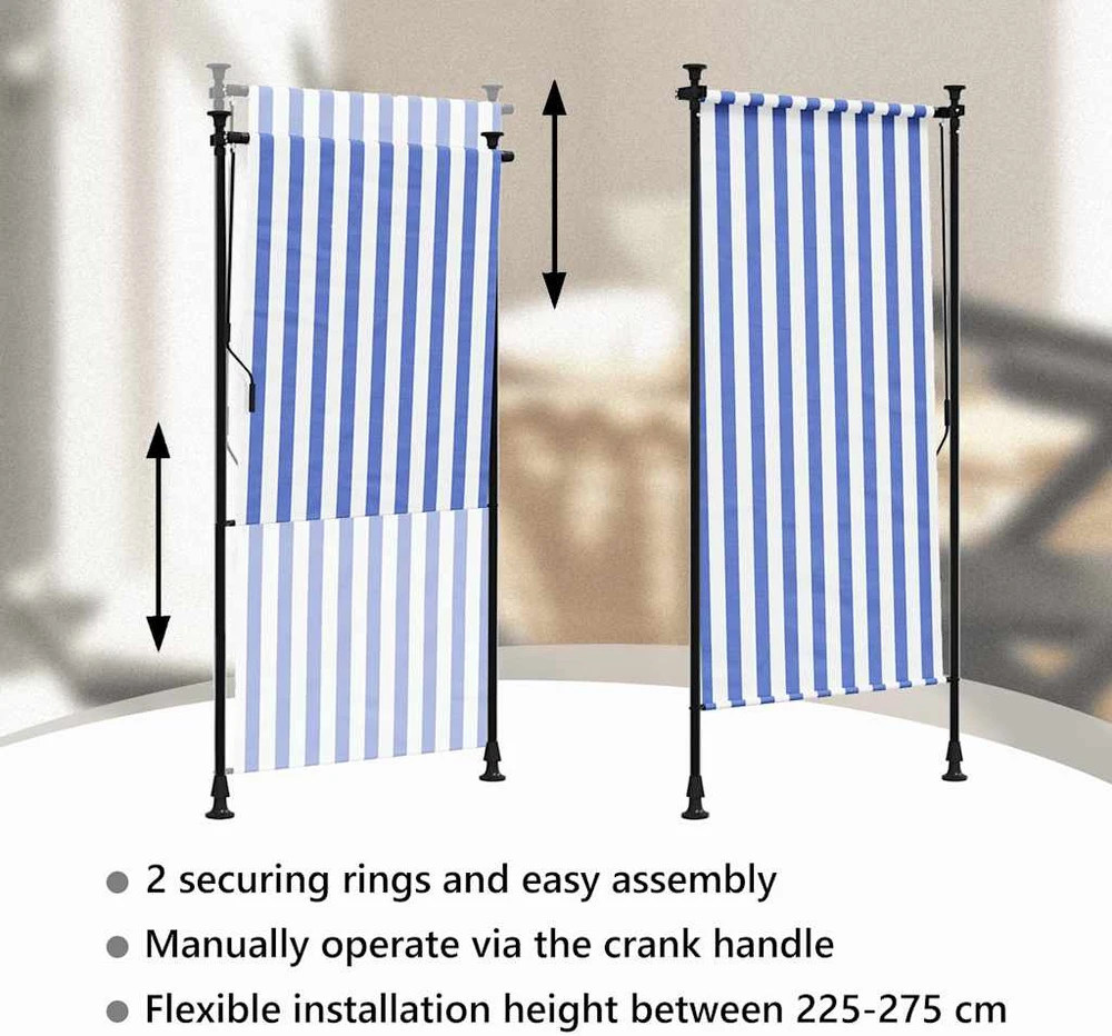 Lauko roletas, mėlynas ir baltas, 120x270cm, audinys ir plienas