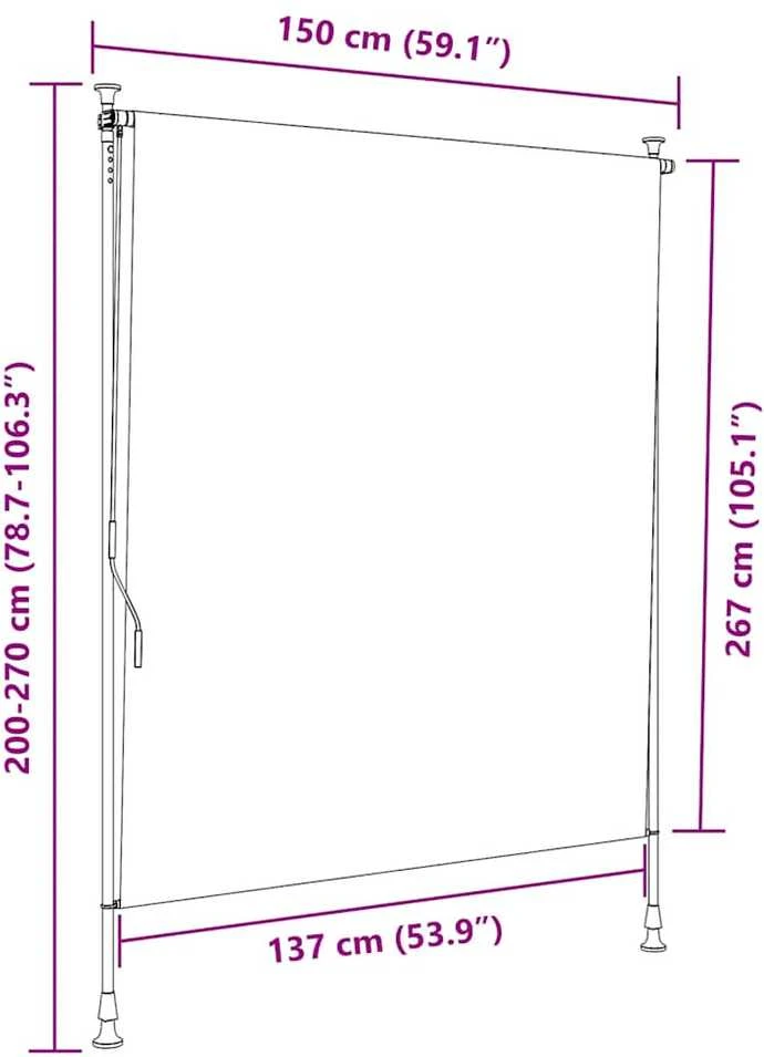 Lauko roletas, mėlynas ir baltas, 150x270cm, audinys ir plienas
