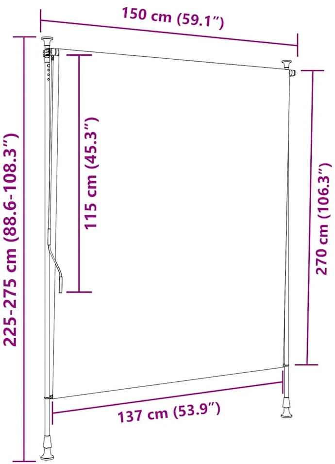 Lauko roletas, mėlynas ir baltas, 150x270cm, audinys ir plienas