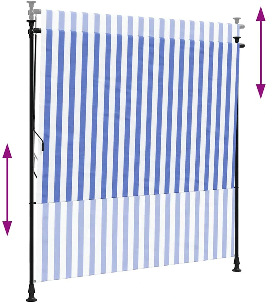 Lauko roletas, mėlynas ir baltas, 150x270cm, audinys ir plienas