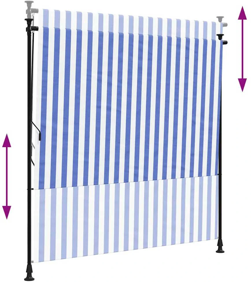 Lauko roletas, mėlynas ir baltas, 150x270cm, audinys ir plienas