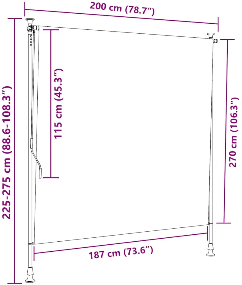 Lauko roletas, mėlynas ir baltas, 200x270cm, audinys ir plienas