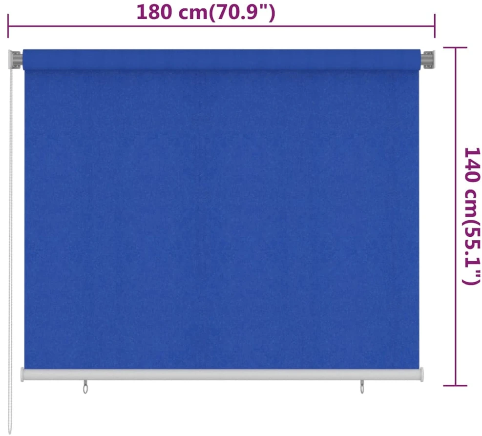 Lauko roletas, 185 (plotis) x 140 (aukštis) cm, mėlynos spalvos, HDPE