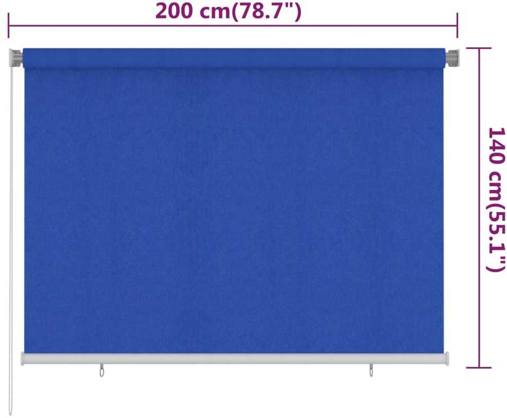 Lauko roletas, 205 (plotis) x 140 (aukštis) cm, mėlynos spalvos, HDPE
