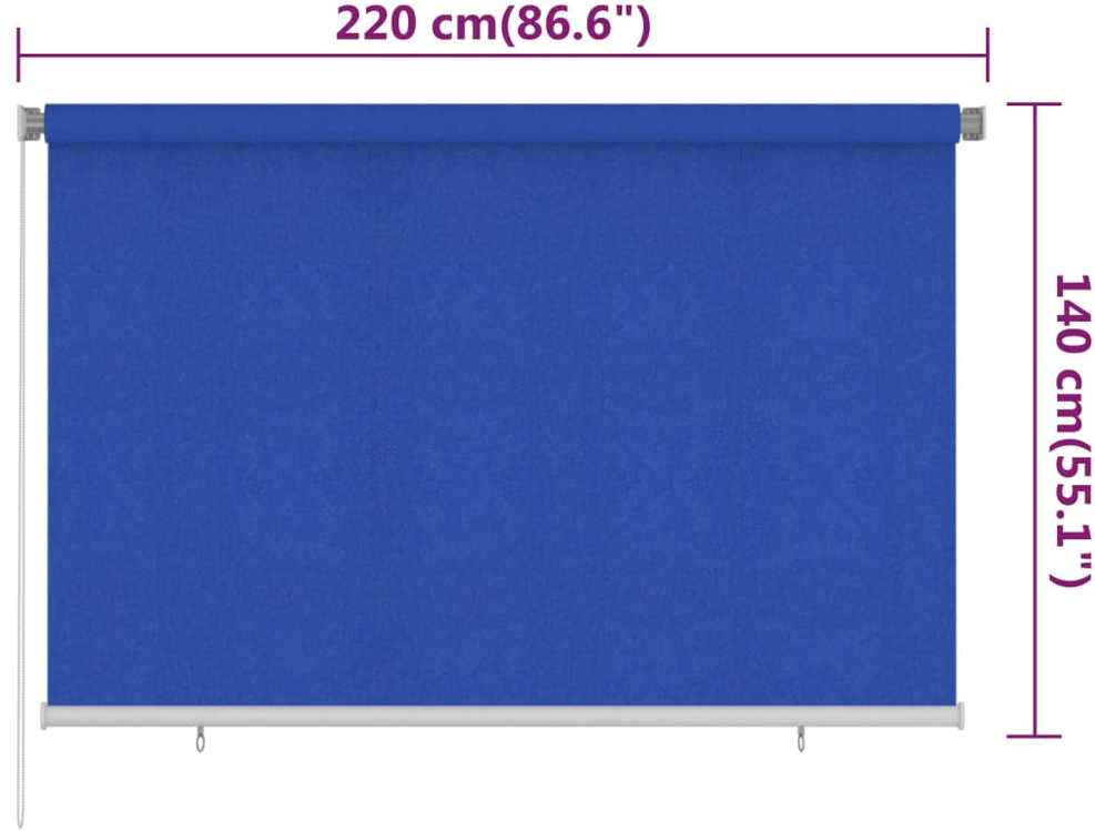 Lauko roletas, 225 (plotis) x 140 (aukštis) cm, mėlynos spalvos, HDPE
