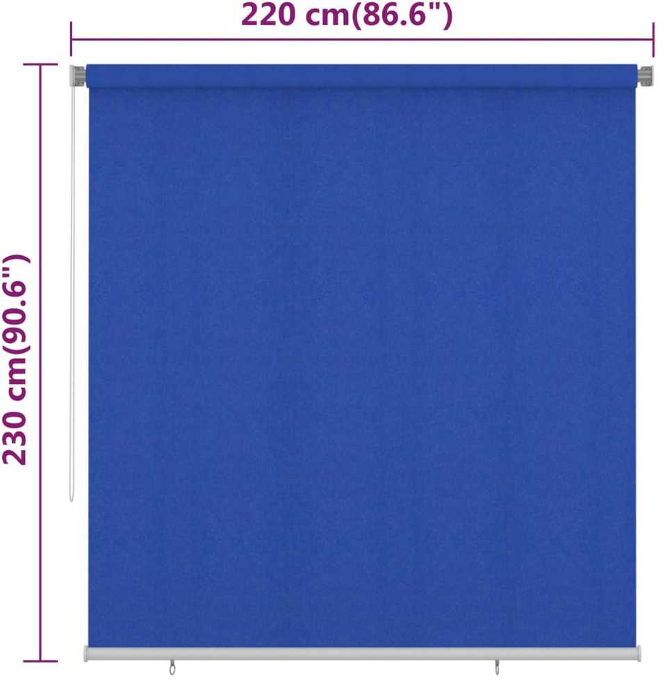 Lauko roletas, 225 (plotis) x 230 (aukštis) cm, mėlynos spalvos, HDPE