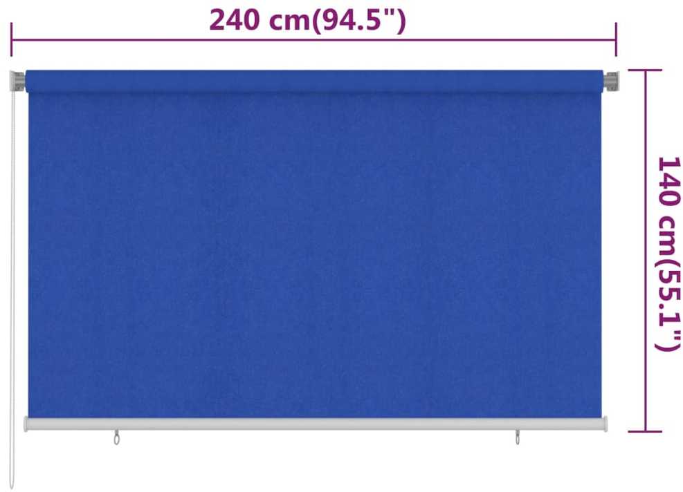 Lauko roletas, 245 (plotis) x 140 (aukštis) cm, mėlynos spalvos, HDPE