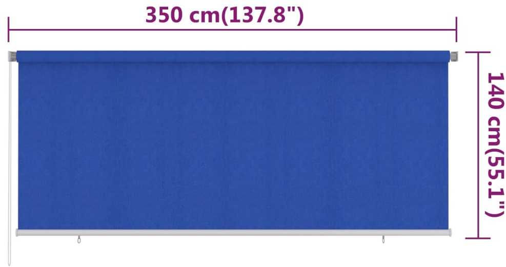 Lauko roletas, 355 (plotis) x 140 (aukštis) cm, mėlynos spalvos, HDPE