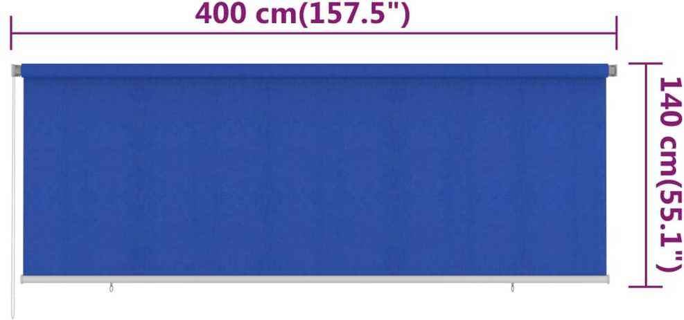 Lauko roletas, 405 (plotis) x 140 (aukštis) cm, mėlynos spalvos, HDPE