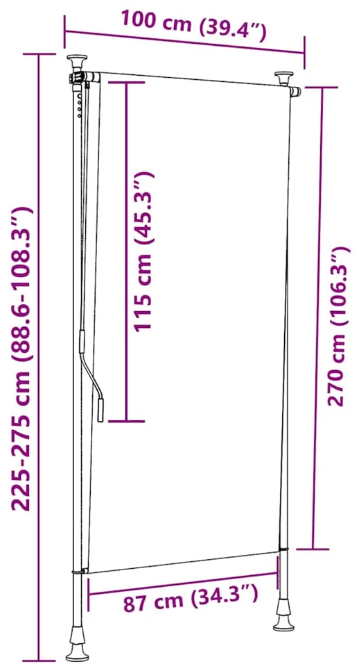 Lauko roletas, oranžinis/baltas, 100x270cm, audinys ir plienas