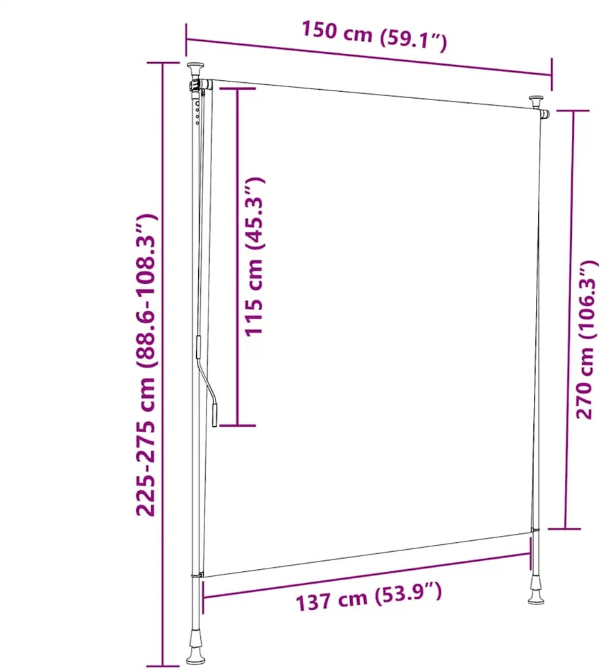 Lauko roletas, oranžinis/baltas, 150x270cm, audinys ir plienas