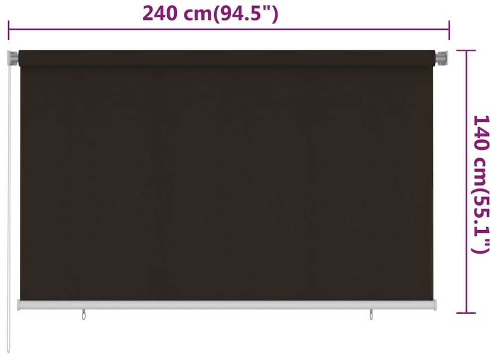 Lauko roletas, 245 (plotis) x 140 (aukštis) cm, rudos spalvos, HDPE