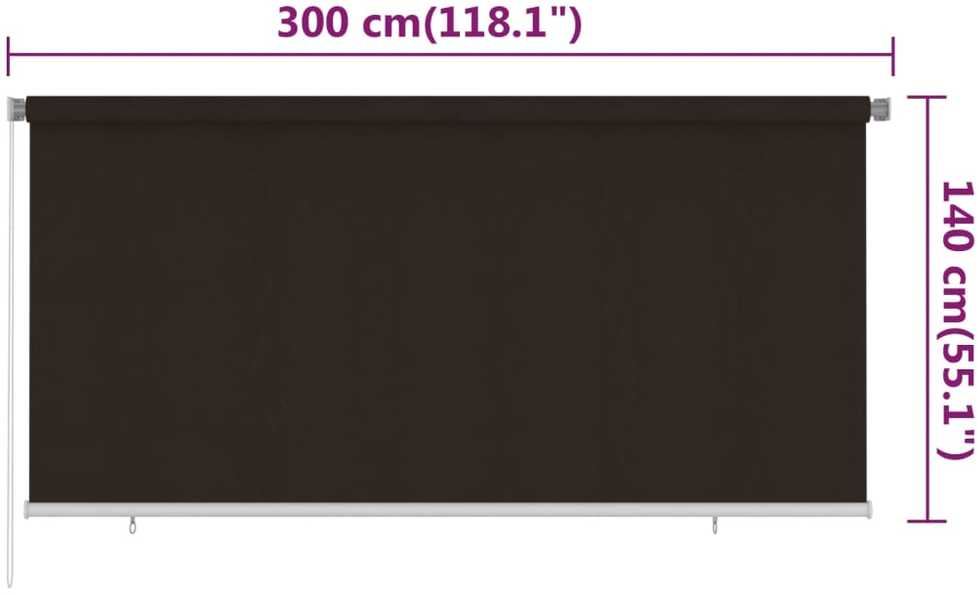 Lauko roletas, 305 (plotis) x 140 (aukštis) cm, rudos spalvos, HDPE