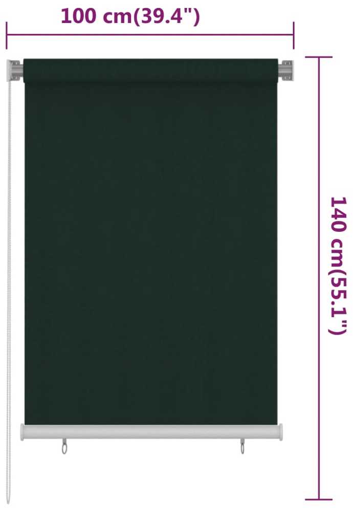 Lauko roletas, 105 (plotis) x 140 (aukštis) cm, tamsiai žalios spalvos, HDPE