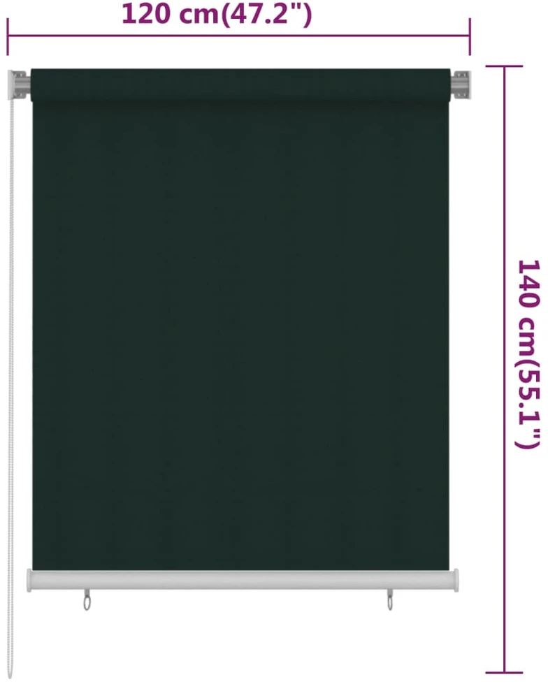 Lauko roletas, 125 (plotis) x 140 (aukštis) cm, tamsiai žalios spalvos, HDPE