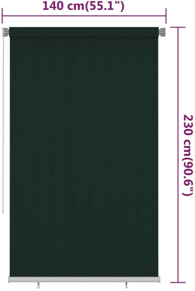 Lauko roletas, 145 (plotis) x 230 (aukštis) cm, tamsiai žalios spalvos, HDPE