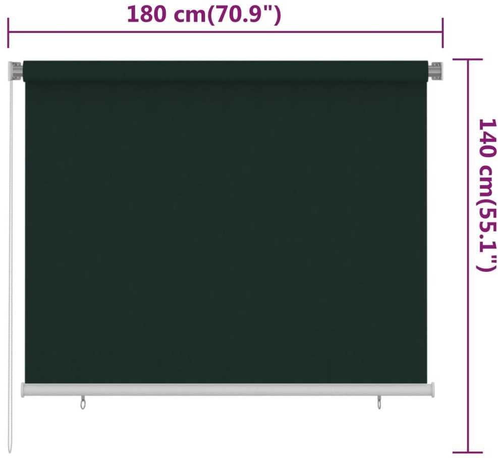 Lauko roletas, 185 (plotis) x 140 (aukštis) cm, tamsiai žalios spalvos, HDPE