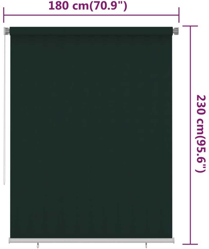 Lauko roletas, 185 (plotis) x 230 (aukštis) cm, tamsiai žalios spalvos, HDPE