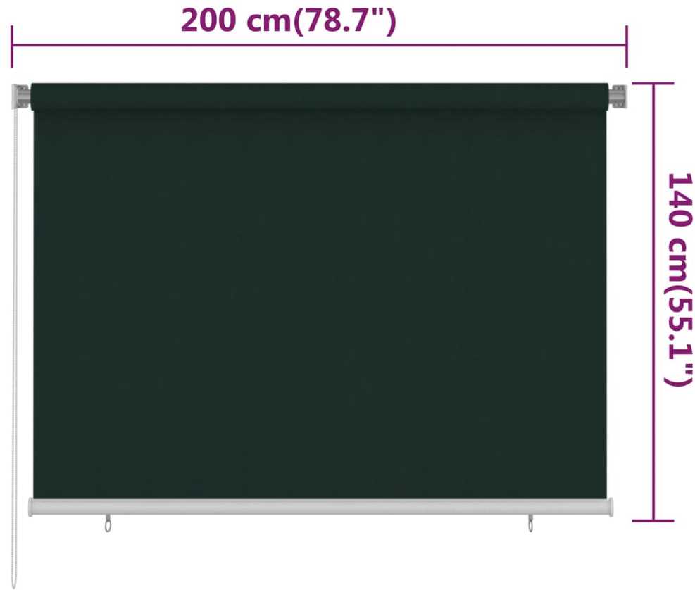 Lauko roletas, 205 (plotis) x 140 (aukštis) cm, tamsiai žalios spalvos, HDPE