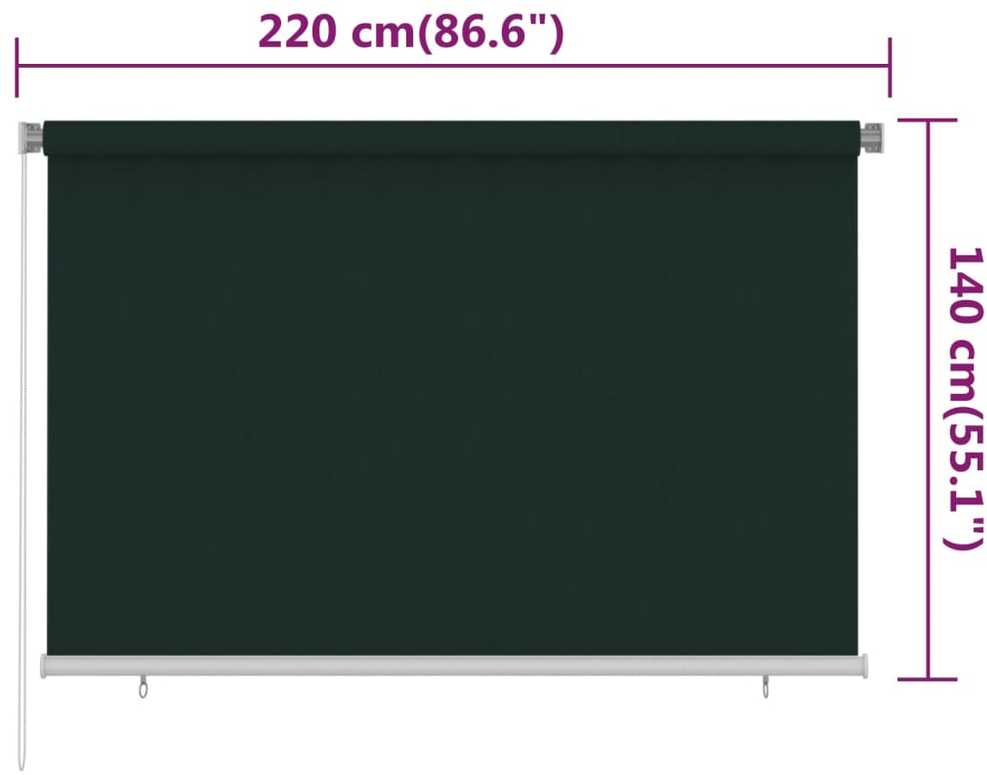 Lauko roletas, 225 (plotis) x 140 (aukštis) cm, tamsiai žalios spalvos, HDPE
