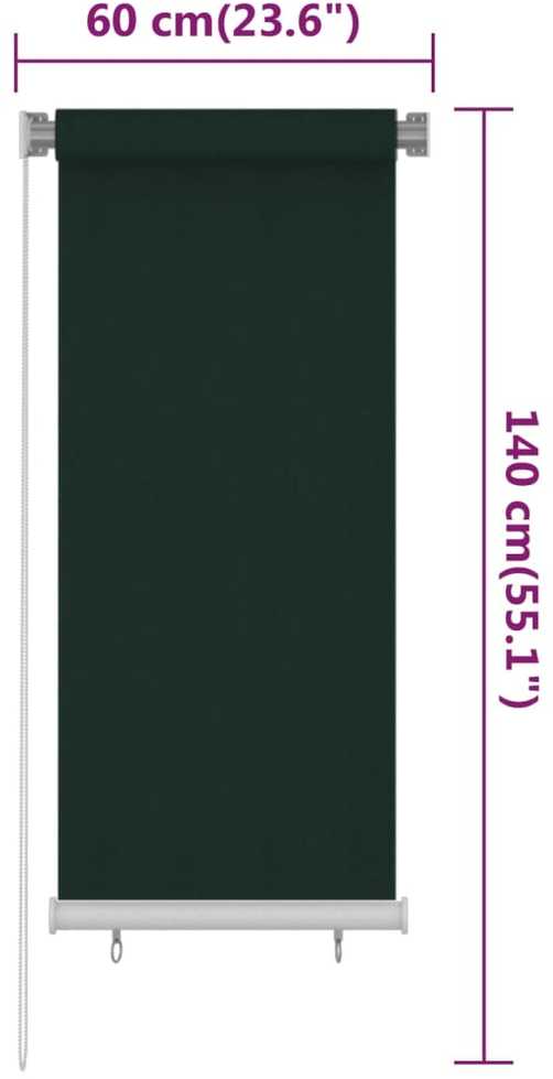Lauko roletas, 65 (plotis) x 140 (aukštis) cm, tamsiai žalios spalvos, HDPE