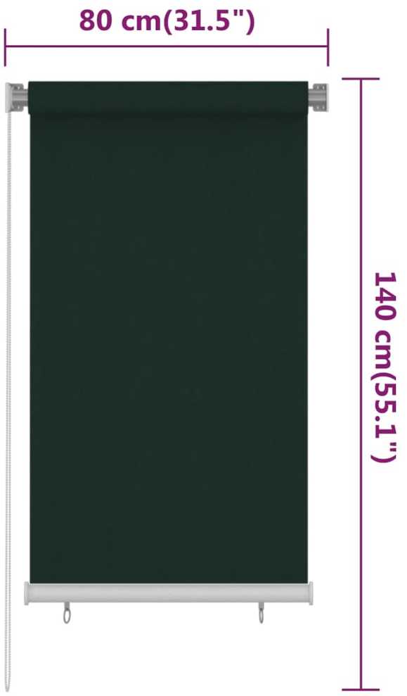 Lauko roletas, 85 (plotis) x 140 (aukštis) cm, tamsiai žalios spalvos, HDPE